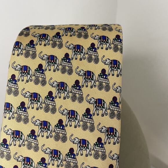 Brooks Basics Royal Elephants & Carts Printed Pure Silk Neck Tie USA Multicolor - Picture 10 of 13